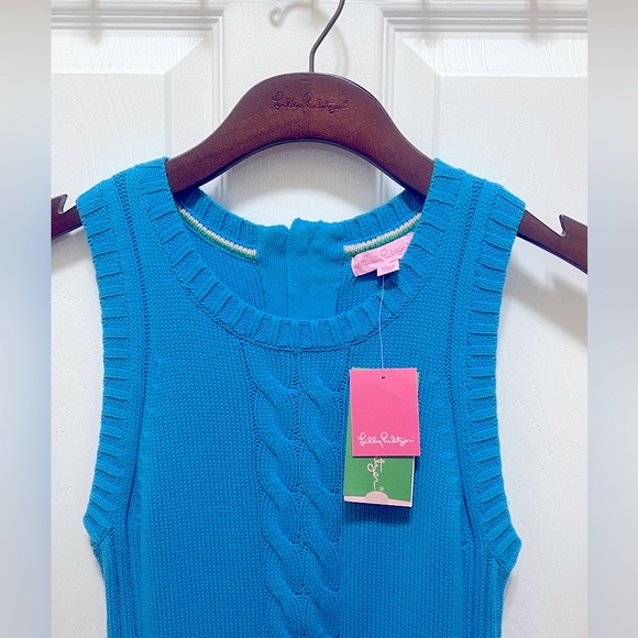 NWT Lilly Pulitzer Elise Ariel Blue Cable Knit Sweater Shift Dress - Picture 6 of 7